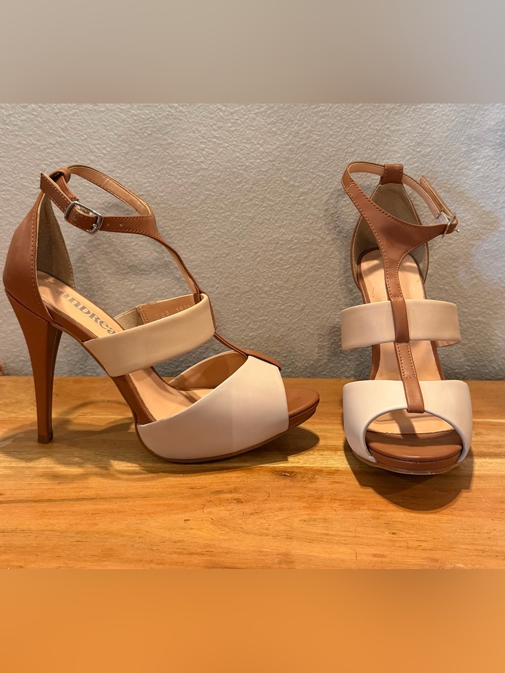 ANDREA Cream and brown Strappy High Heel Sandals